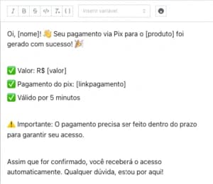 Mensagem automatizada para pagamento do pix